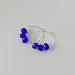 deep blue wire hoop earrings , 30mm
